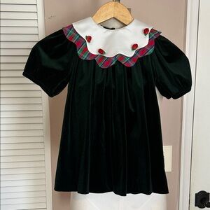 Vintage Bonnie Jean Green Christmas dress for girls with collar pleated